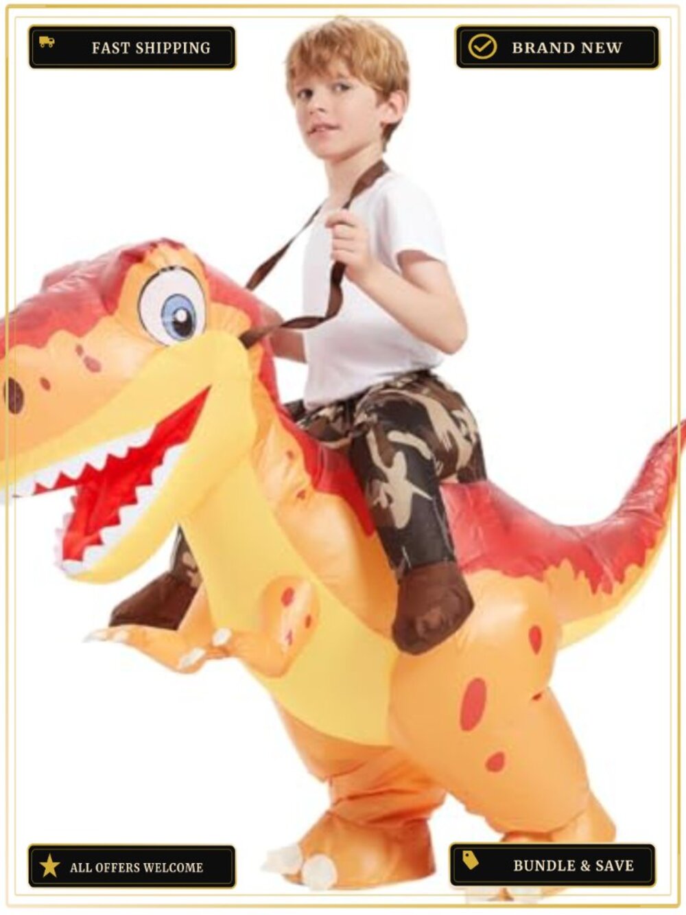 Inflatable Dinosaur Costume Kids Blow Up T-Rex Fancy Dress Halloween